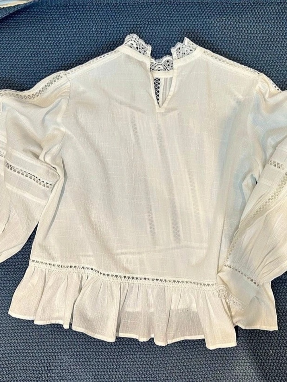 SUNCOO Paris Lace Trim Peasant Blouse in White Size T2 Like New